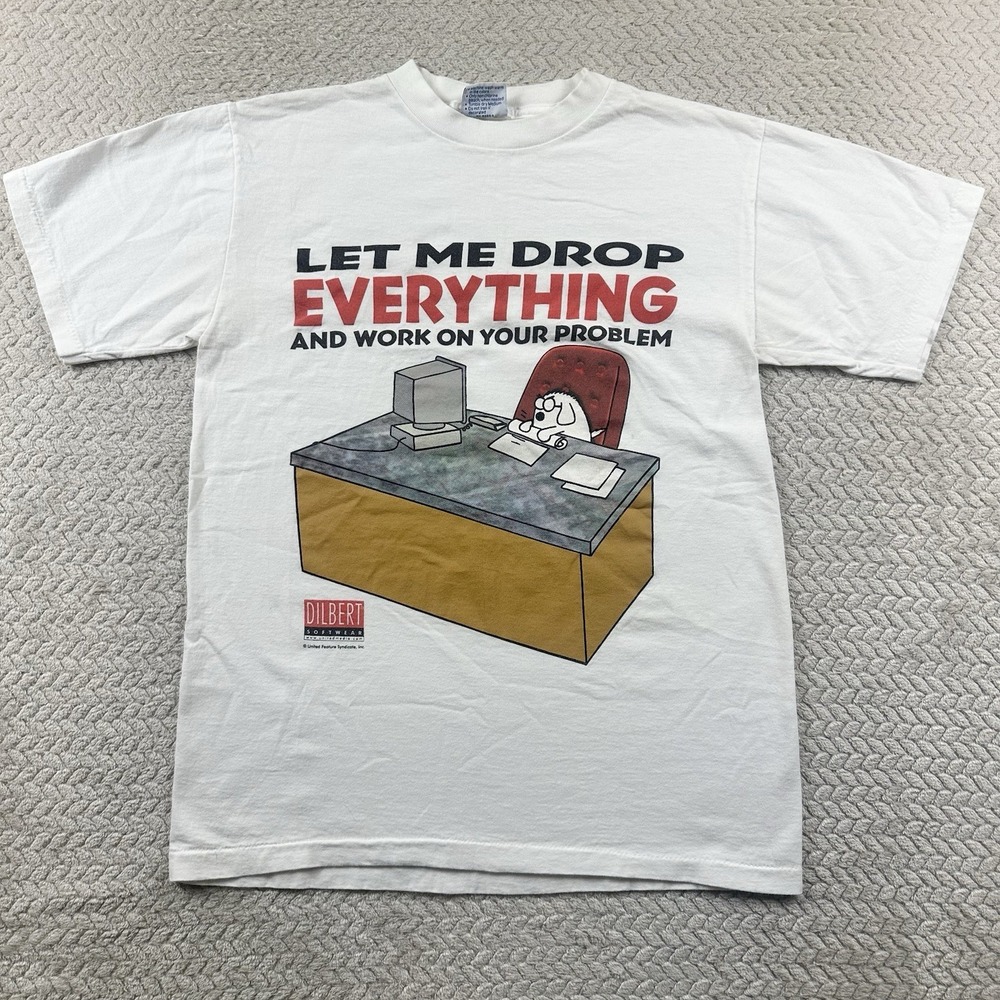 Vintage 90s Single stitch Dilbert Dogbert Shirt Men's M White Tee Made In USA